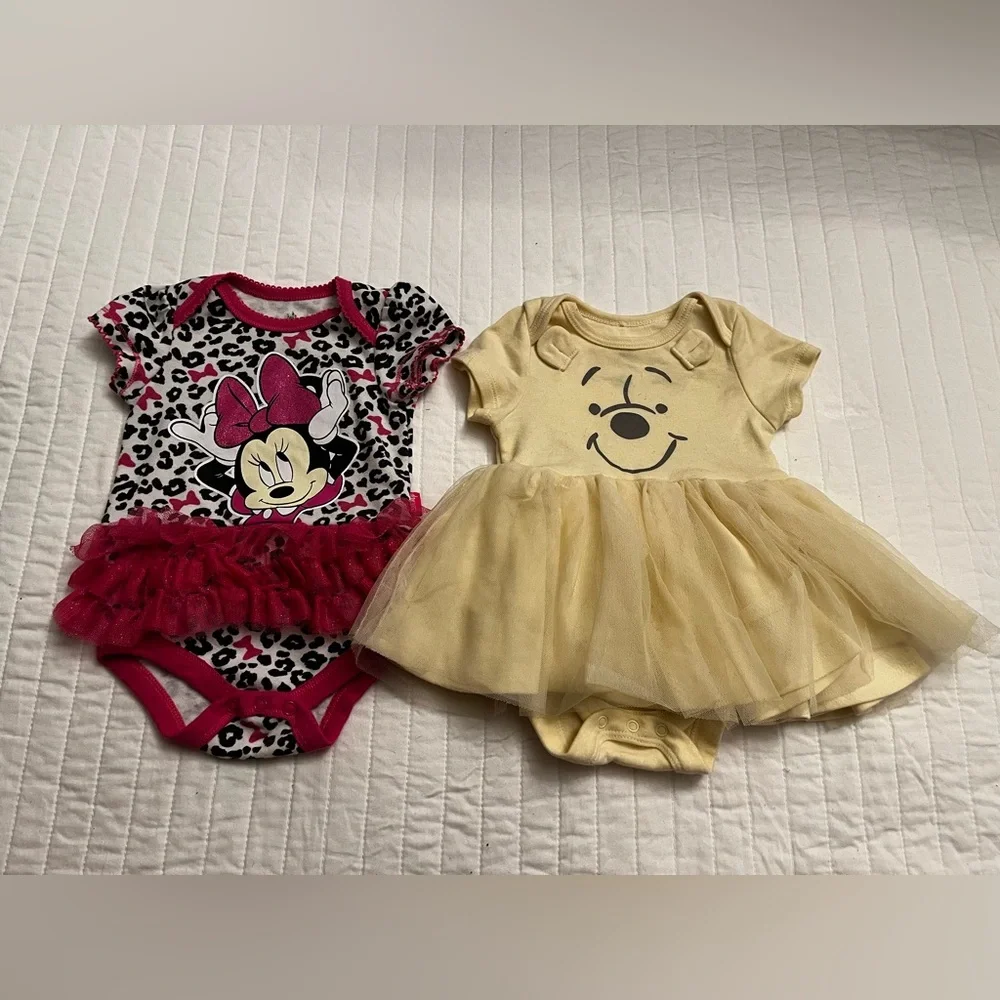 Disney baby onesies ruffles skirt Winnie the Pooh Minnie Mouse bundle